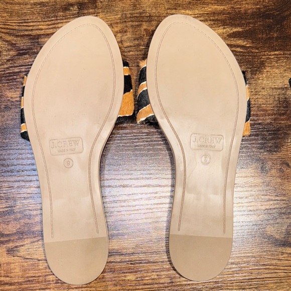 J. Crew Capri Slide Sandals in Tiger Print Calf Hair Brown Black Size 9 SKU006 - Picture 6 of 8